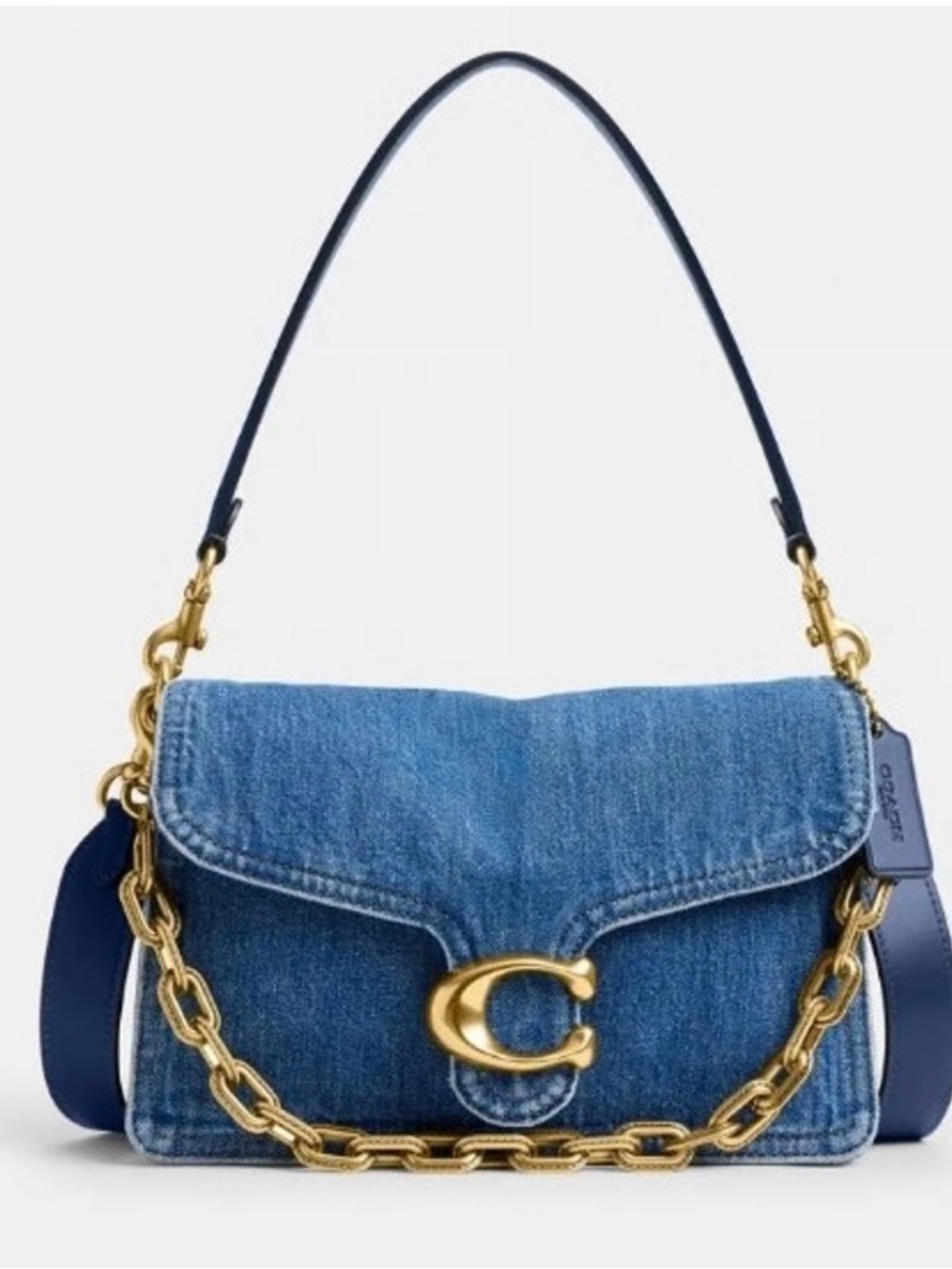COACH Denim Chain Tabby 30 Shoulder Bag with Gold 'C' Accent & Chunky Gold Chain - Picture 4 of 8